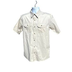 CCC Mens Short Sleeve Beige Button Up Shirt With Dual Front Pockets Point Collar